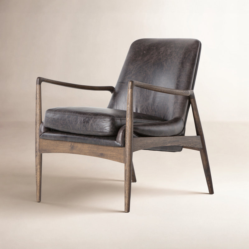 Batool Upholstered Armchair, Black Genuine Leather