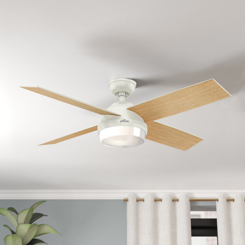 Dempsey 52" 4 - Blade Contemporary Indoor Ceiling Fan with Lights and Remote, Fresh White