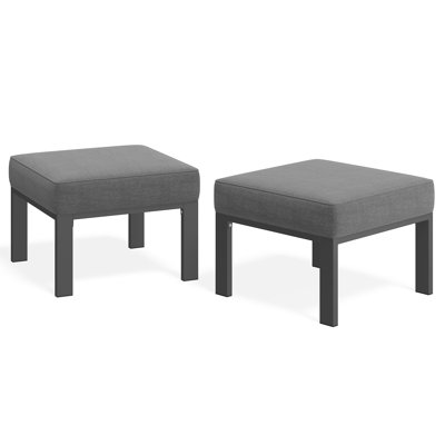 Patio Furniture Footstools Metal Ottomans Set Of 2, Metal Outdoor Ottomans With Upgraded Cushions, All-Weather Outdoor Footrest Seat For Balcony, Garden, Deck, Backyard