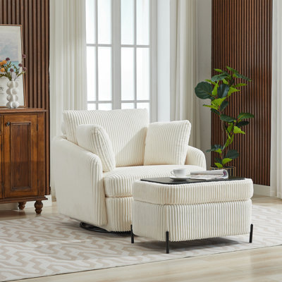 Upholstered Swivel Chair With Storage Ottoman