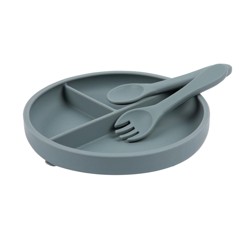Tiny Dining - Baby Silicone Suction Plate, Fork & Spoon Set, Grey