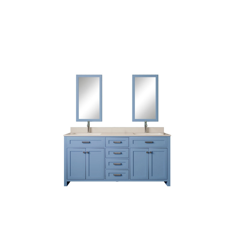 Ensemble de meuble-lavabo double 70,7 po avec miroir Chanai, Bleu