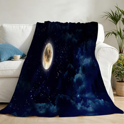 Jeté en flanelle transparente molletonnée ultra douce, imprimé nuit de beauté lune de nuit