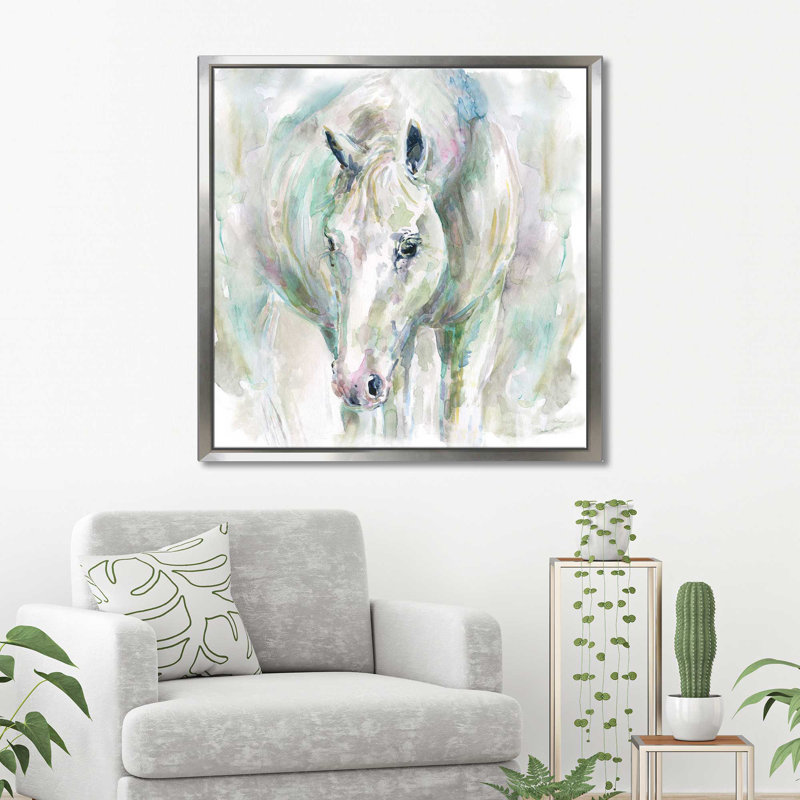 «Garden visit» par Carol Robinson - Peinture, Cadre flottant argent, H 39,5 po x l 39,5 po x P 2 po