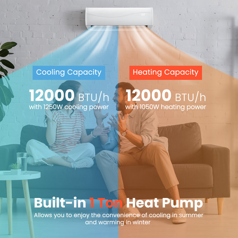 Costway 12000 BTU Ductless Mini Split Air Conditioner for 750 Square Feet with Heater and Remote Included