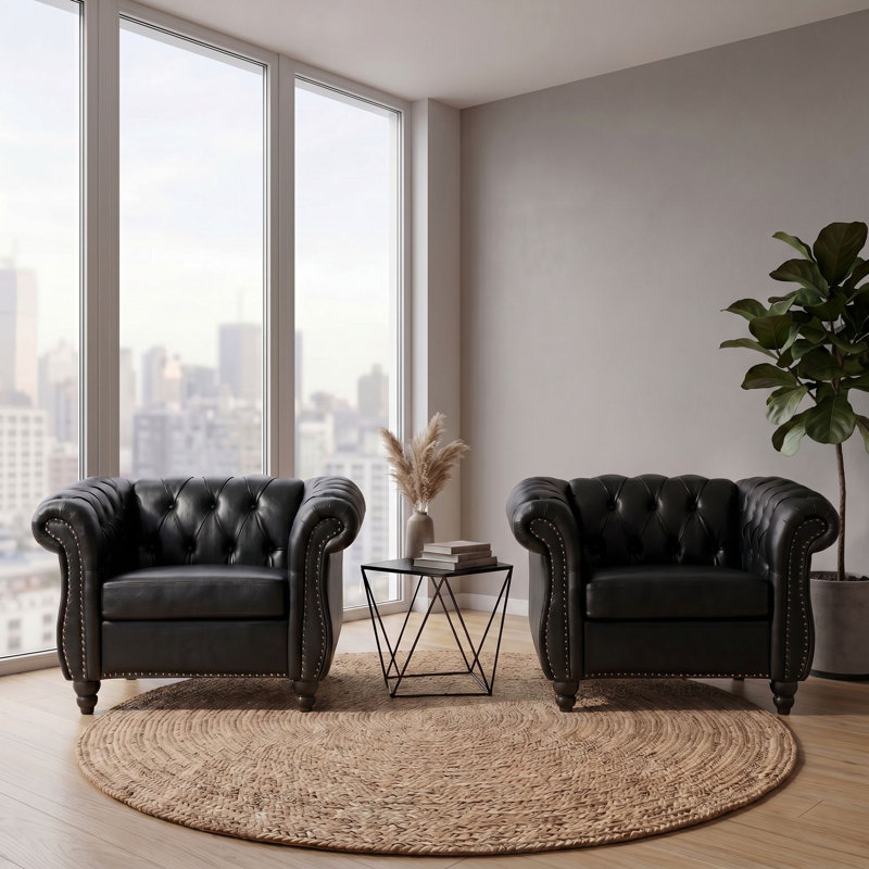 Ensemble de 2 chaises capitonnées Chesterfield, Noir