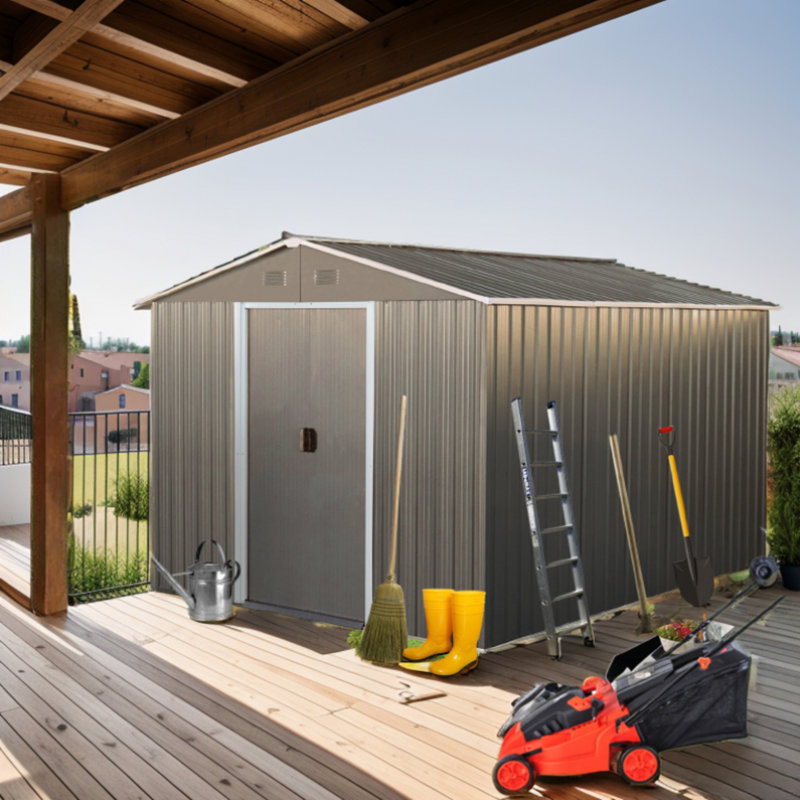 Remise de rangement en métal, H 74,76 po x l 92,88 po x P 119,28 po, Gris