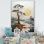 «Maedot Grey Yellow Minimalisme Tree Solitude III», reproduction sur toile