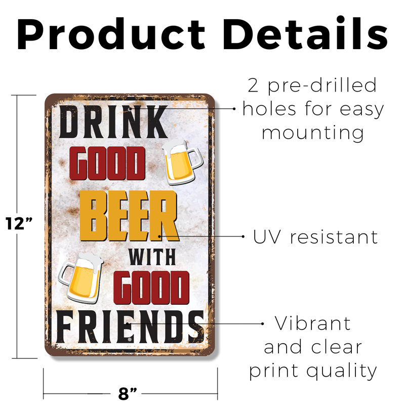 «Drink Good Beer With Good Friends Vintage Style» (paquet de 2) 8 po x 12 po