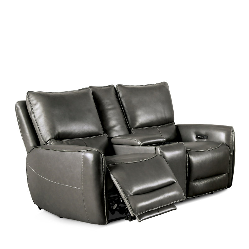 Chelo 74" Leather Reclining Loveseat, Gray