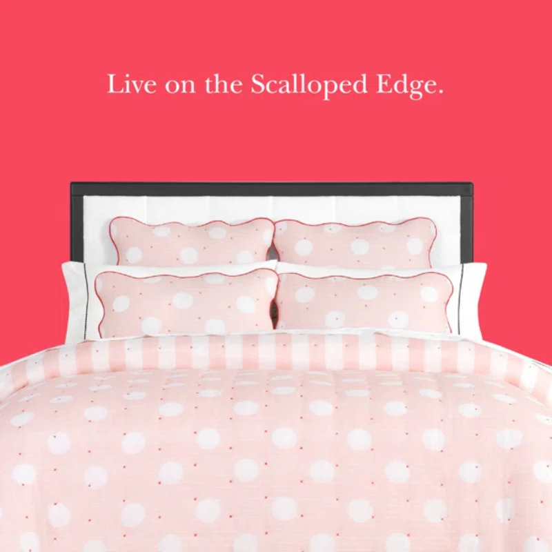 kate spade new york Stripe Dot Quilt Bedding Set, Reversible Cotton Bedding, Pink, King Quilt + 2 Standard Shams, 3