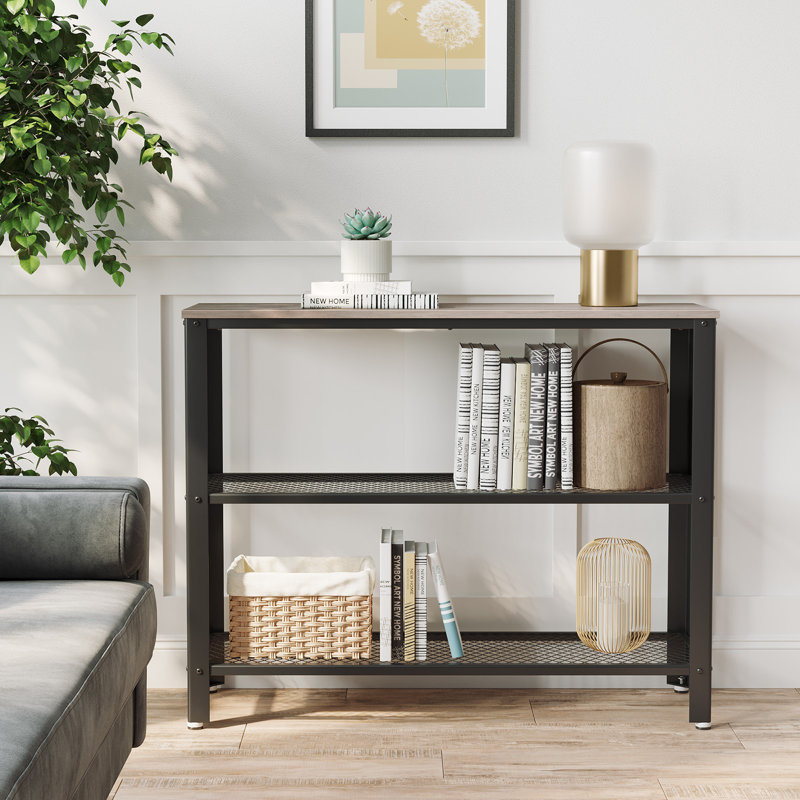 Narrow Sofa Table With Storage Shelf, Gray
