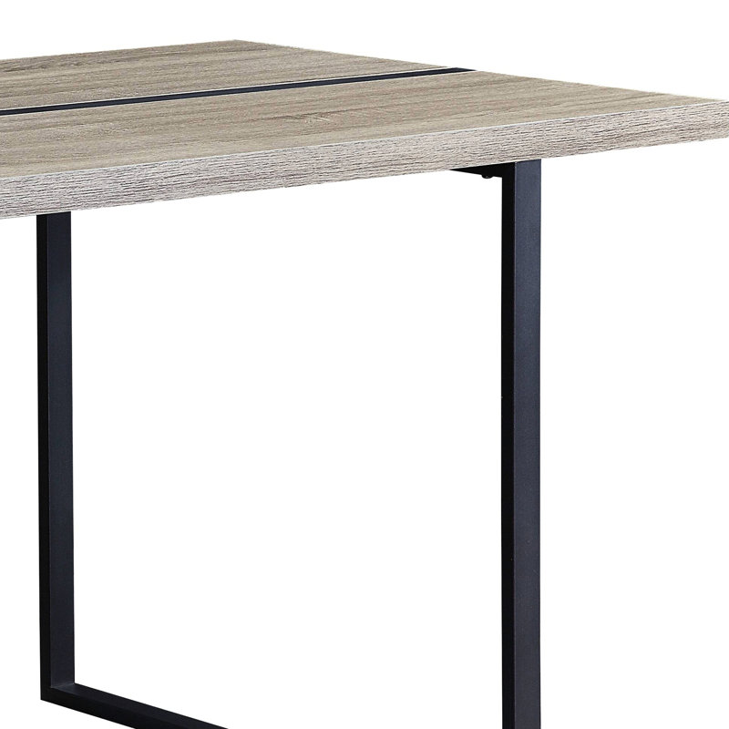 Grey Oak And Black Rectangular Table For Various Settings, Metal Inlay Stable Legs Modern Table, With Functional Storage