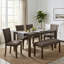 Ensemble de table rectangulaire 6 pièces avec 1 banc et 4 chaises rembourrées, pieds en bois, plateau en bois aggloméré, pour la cuisine, la salle à manger, le salon, facile à nettoyer, tissu de coton doux, noyer foncé, facile à assembler