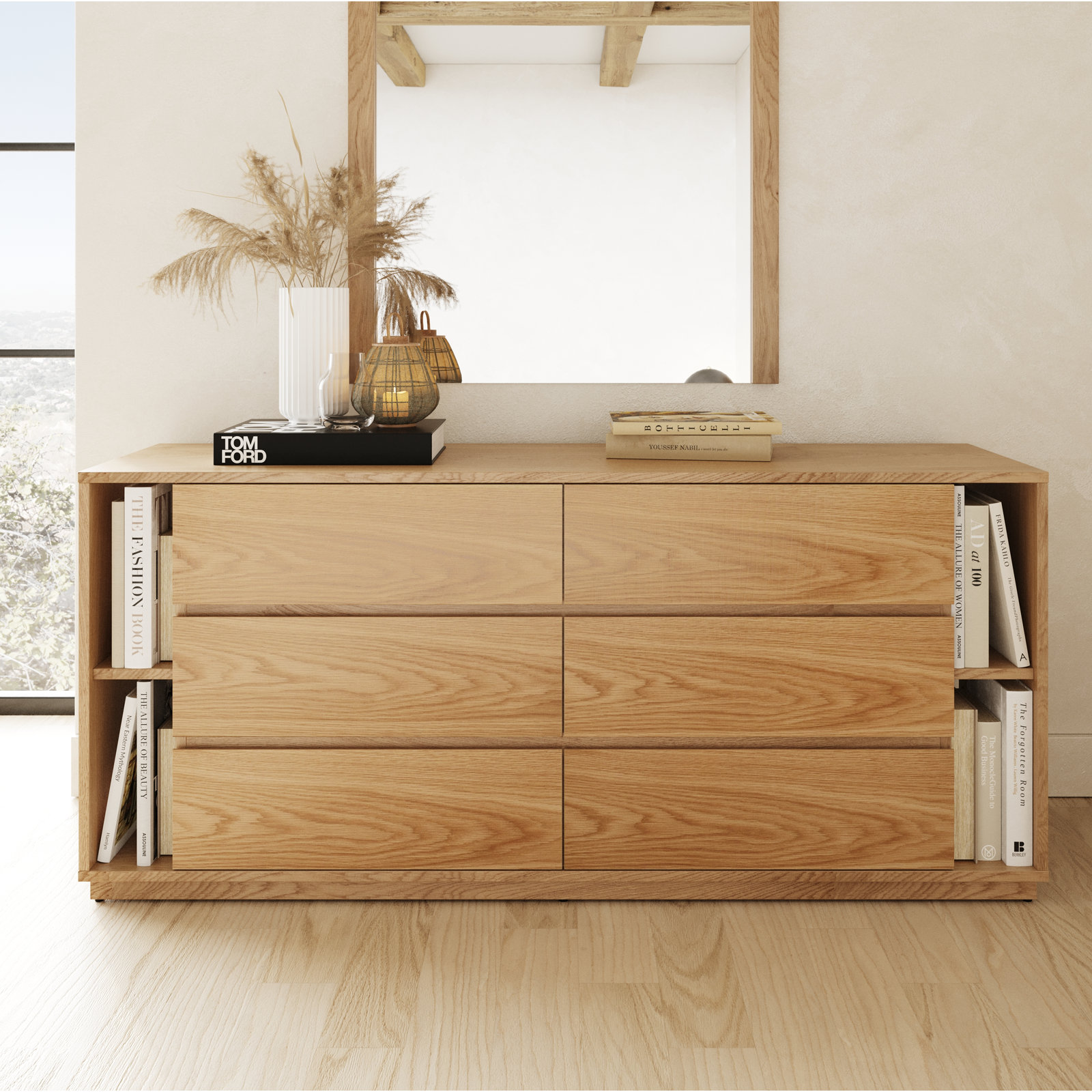 Amalie 6 Drawer 63'' W Double Dresser, Natural Oak