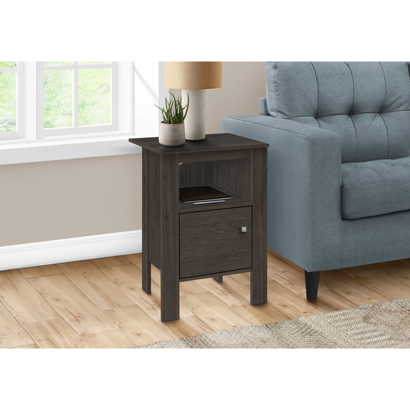 Table d'appoint, côté, bout, table de chevet, lampe, rangement, salon, chambre à coucher, stratifié brun, transitionnel