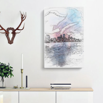 Miami Florida Skyline - Wrapped Canvas Drawing - Wrapped Canvas