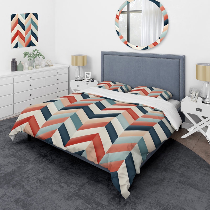 Literie à motif à chevrons Nautical Allure, Housse de couette pour grand lit et 2 taies décor