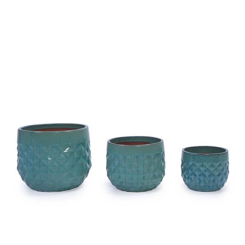 Ensemble de 3 pots de fleurs en céramique diamantés, jardinière moderne pour patio, jardin, rebord de fenêtre