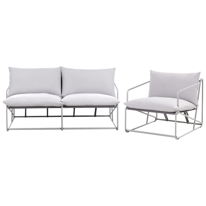 Garden Sofa Set 3 Seater Sundos Metal Green, Grey/Grey