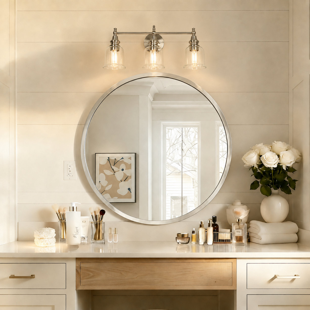 3-Light Dimmable Vanity Light, Silver
