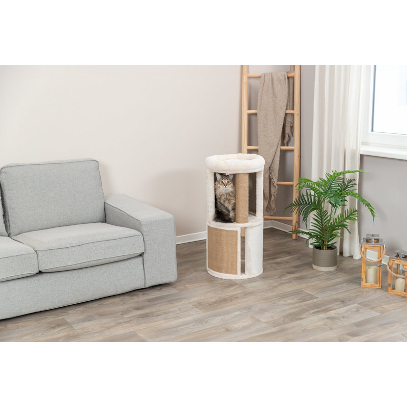 Beige Plush and Sisal 32" Freestanding Cat Condo Tower