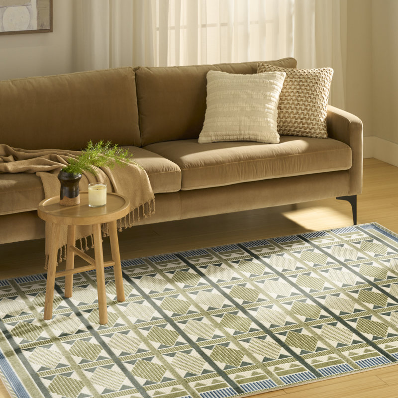 Alisah Geometric Machine Made Area Rug, Rectangle 122 x 183 cm, Grey Blue