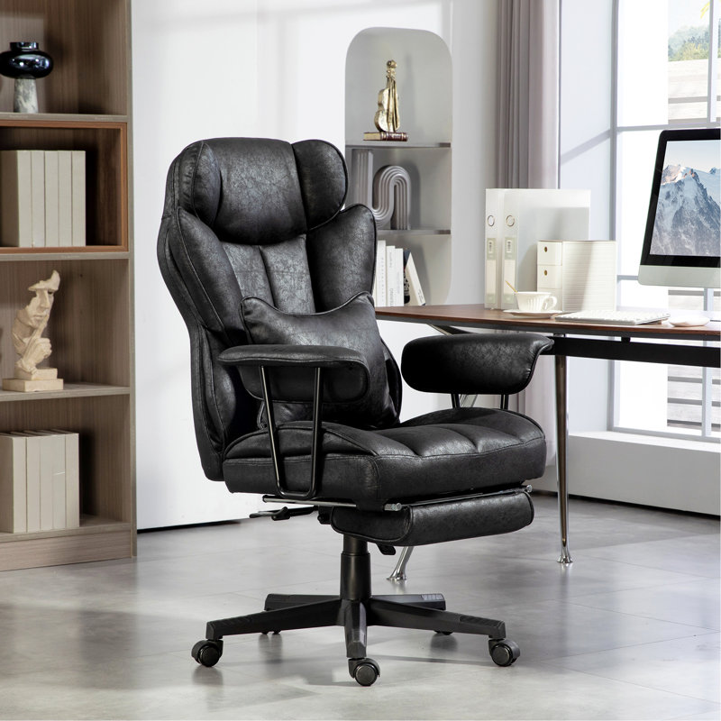 Fauteuil de direction, fauteuil de bureau grand et grand 400 lb avec repose-pieds, fauteuil de bureau en microfibre avec support lombaire, fonction inclinable et siège large