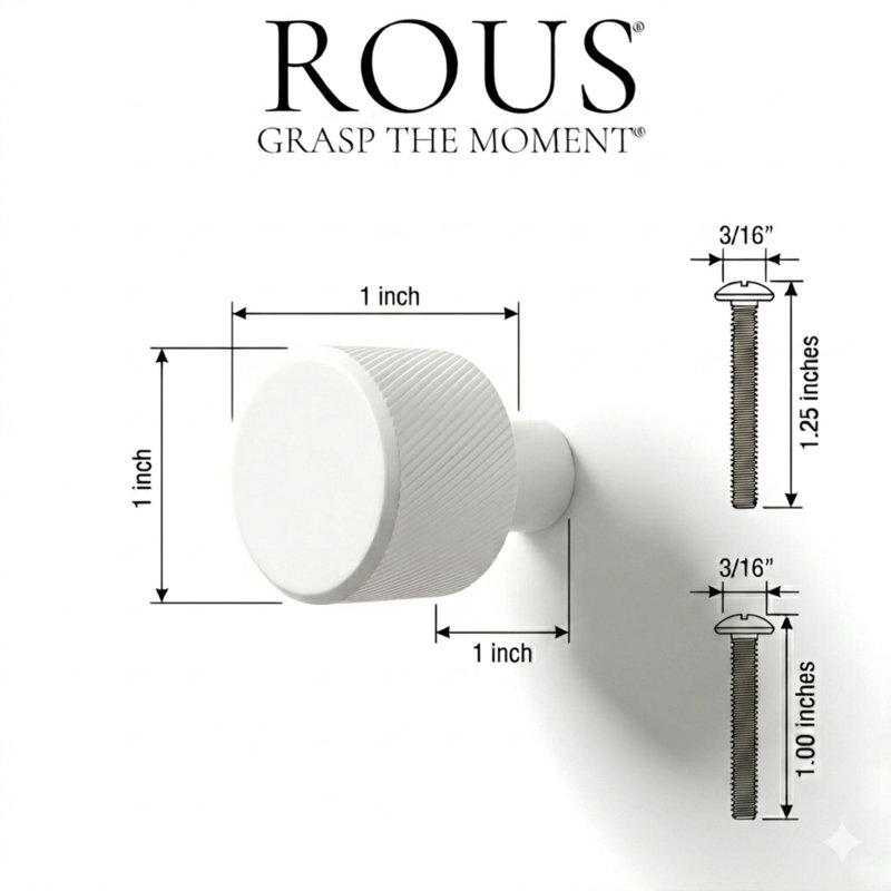 ROUS Hardware Mid Century Modern Knurled Knob, Snow (White)