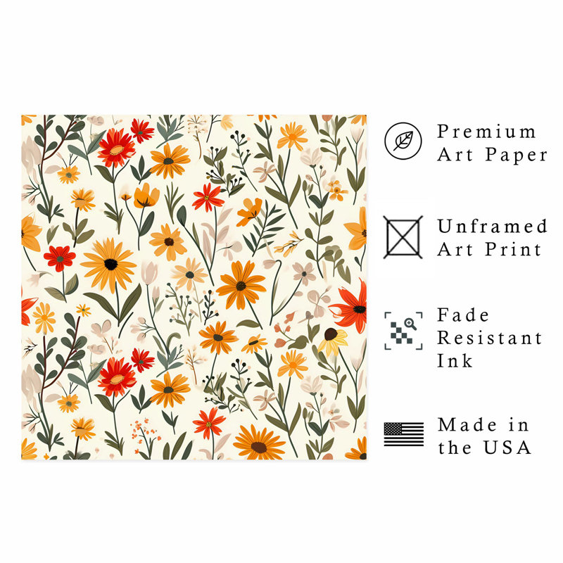 Motif de fleurs botaniques non encadrées, H 24 po x l 24 po