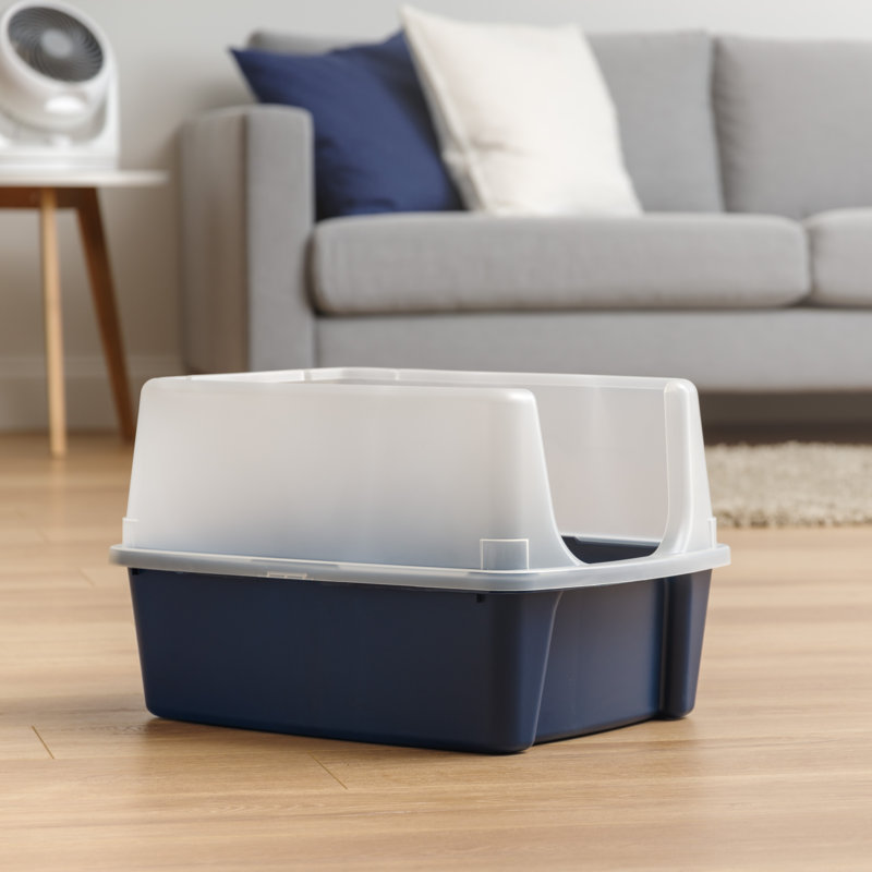 Open-Top Plastic Cat Litter Box with Shield