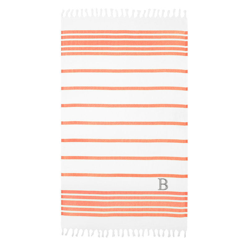 Herringbone Cotton Beach Towel, B, Orange/Gray