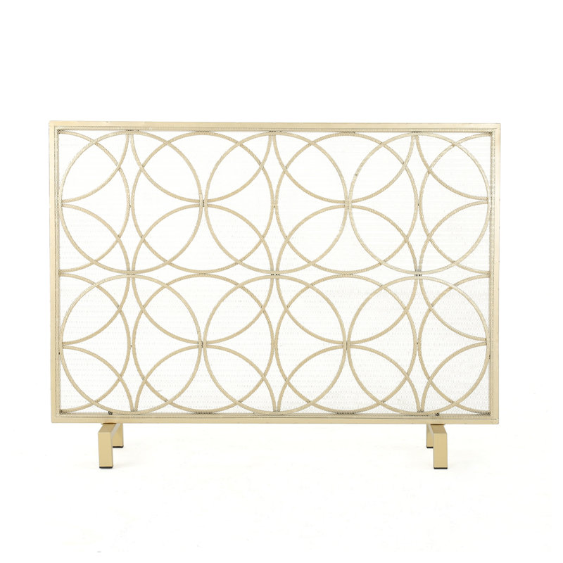 Pare-étincelles en fer doré avec motif de cercles superposés et design minimaliste moderne