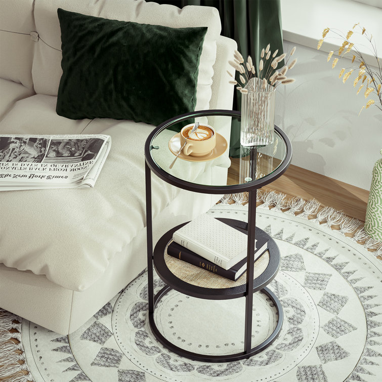 Manel Glass Frame End Table Set with Storage