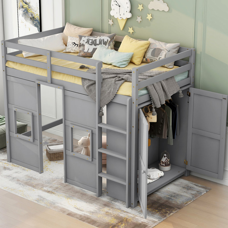 Lit mezzanine simple pour enfants Jakhi, gris