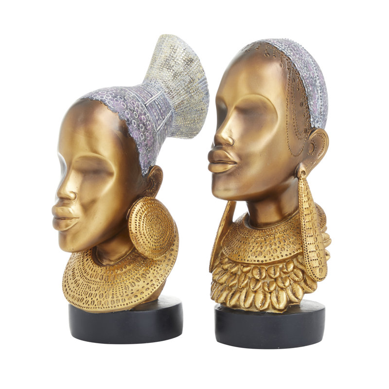 Eidson Polystone African Woman Decorative Sculpture Set, Gold