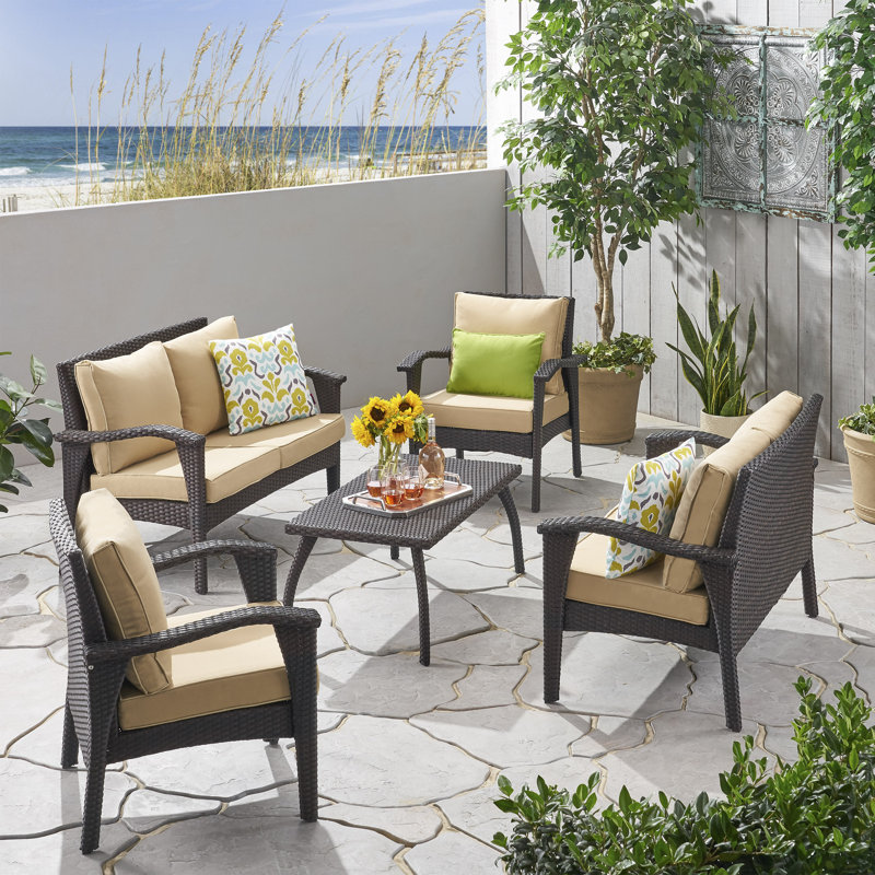 Trevino 6 - Person Patio Conversation Set with Cushions, Brown