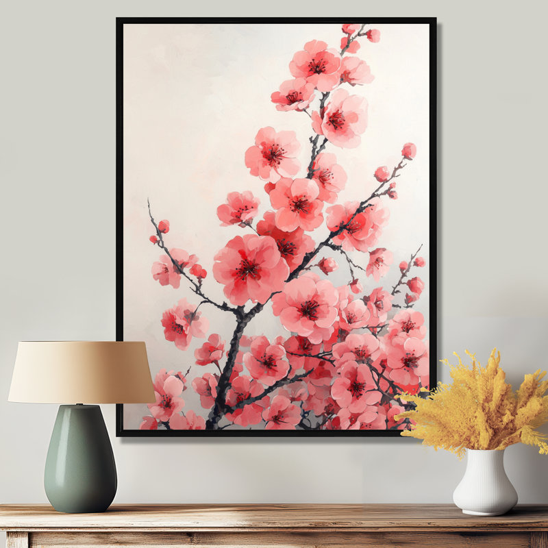 «Rose Cherry Blossoms Summer Embrace III» - art mural cerisier en fleurs, H 20 po x l 12 po, Reproduction avec cadre flottant