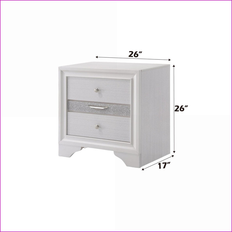Table de chevet 2 tiroirs Naima, Blanc