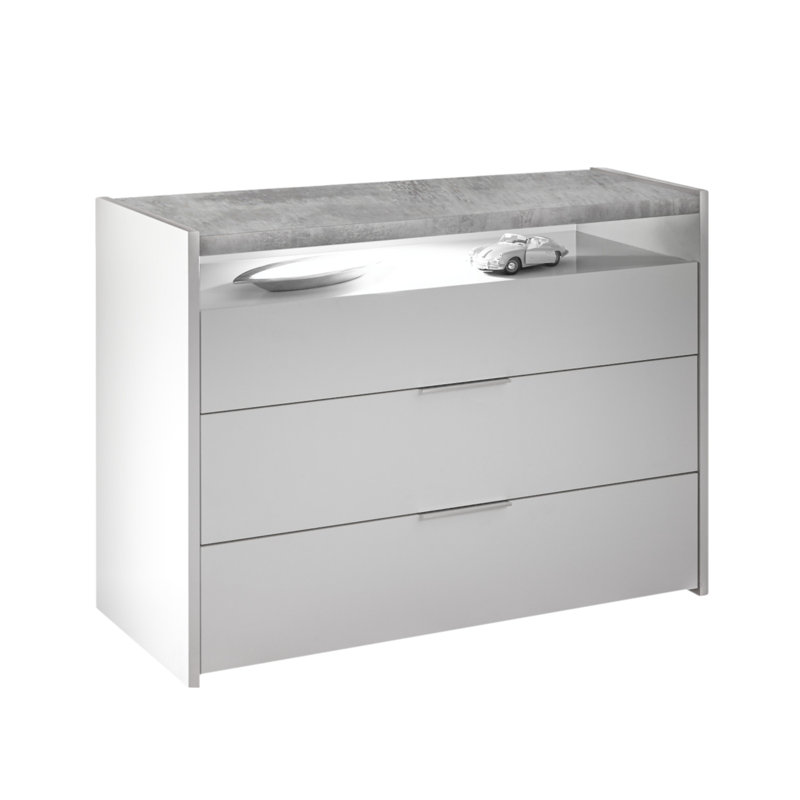 Devin 111 cm W Chest of 3 Drawers, White/Dark Walnut