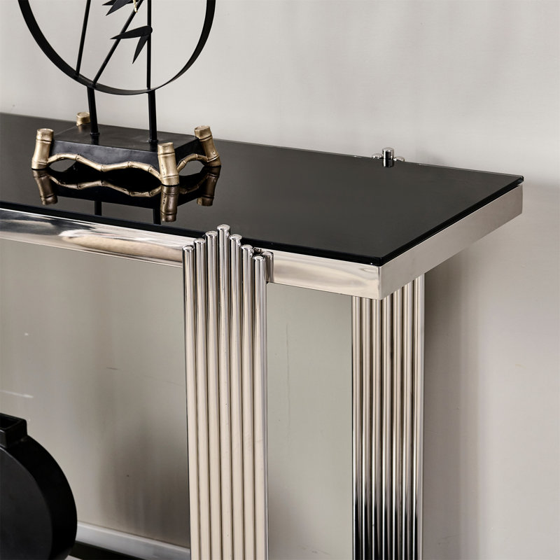 Console à miroir 55,00 pouces, Noir / Argenté, Argent