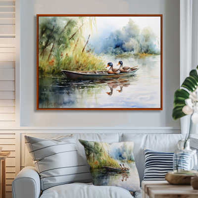 Ducks In A Little Boat On The Lake - Duck, reproduction d'art encadrée
