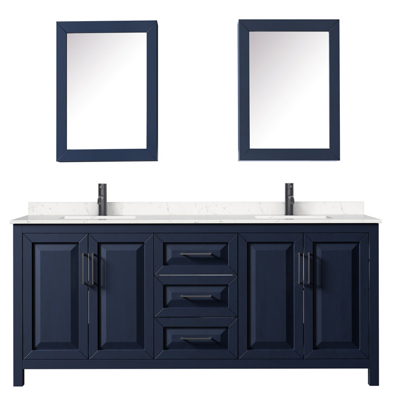 Daria 80'' W Double Vanity, Dark Blue, Carrara Cultured Marble, Brushed Gold