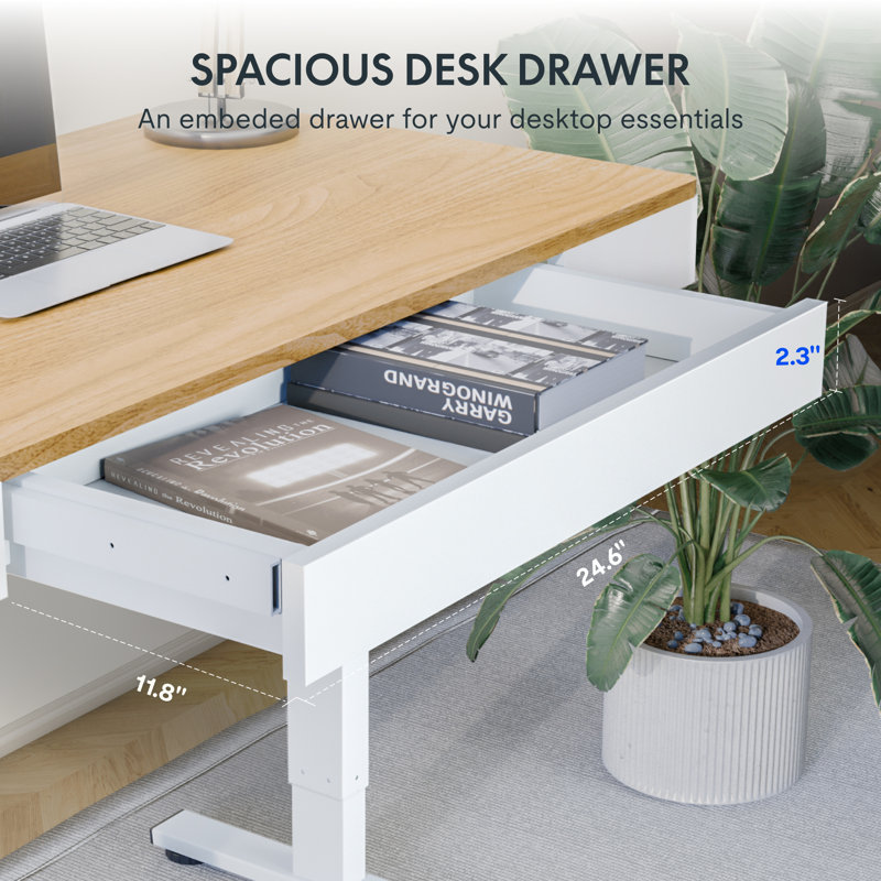 Bureau debout à hauteur réglable de 47 po x 24 po avec tiroirs, pour la maison et le bureau, L 47,2 po x P 23,6 po