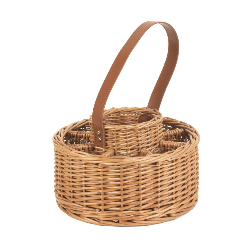 Wicker Drinks Celebration Carrier Basket with glasses