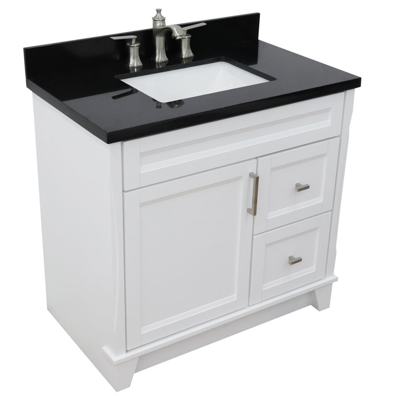 Ensemble de meuble-lavabo simple 37 po Tihomir, Blanc, Granite noir Galaxy