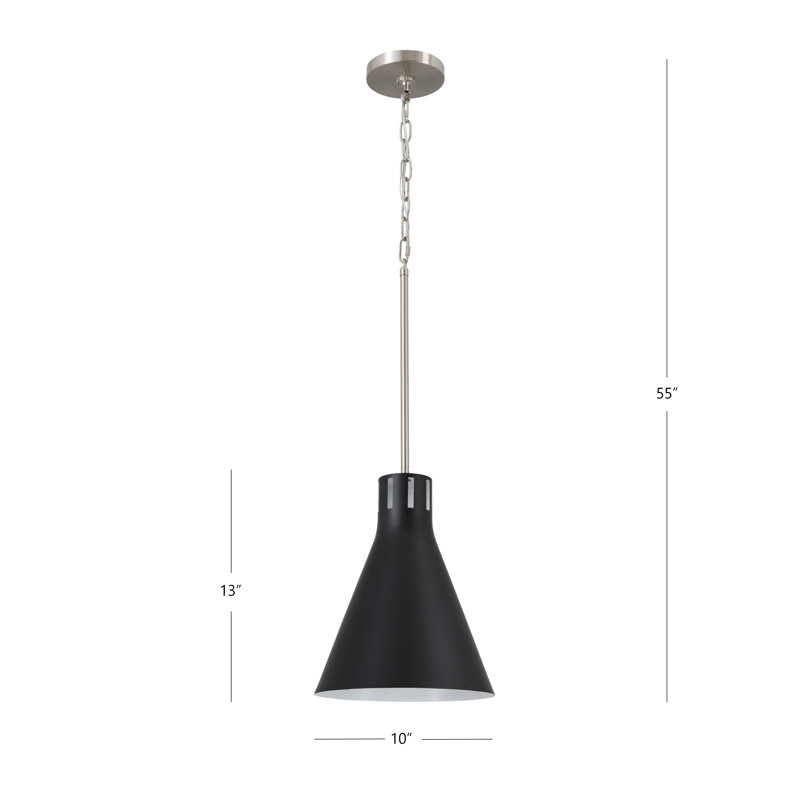 Luminaire suspendu conique 1 lumière Conic, Nickel brossé, Noir