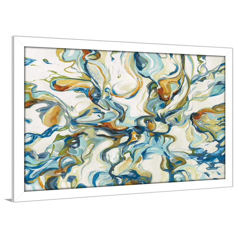 «Flowing Through IV», peinture sur toile à cadre flottant, Cadre blanc, H 21,5 po x l 27,5 po x P 0,75 po