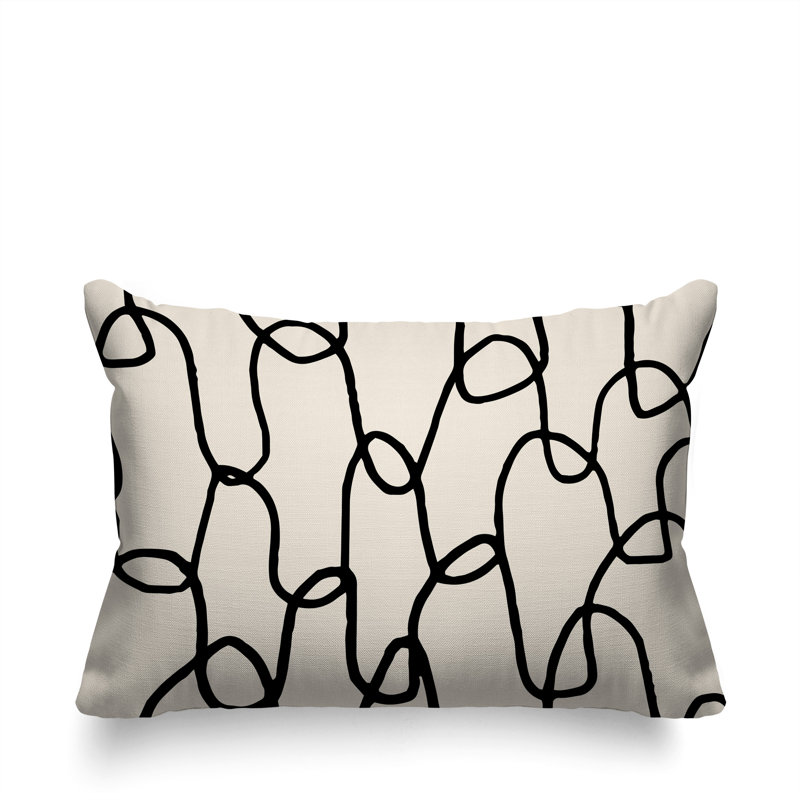 Oreiller rectangulaire réversible intérieur / extérieur Fina, H 14 po x l 20 po, Blanc cassé / noir