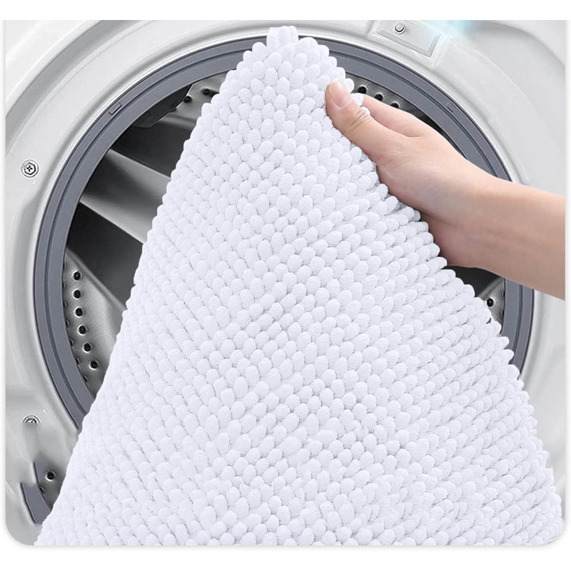 Chenille Non-Slip Bath Mat, White
